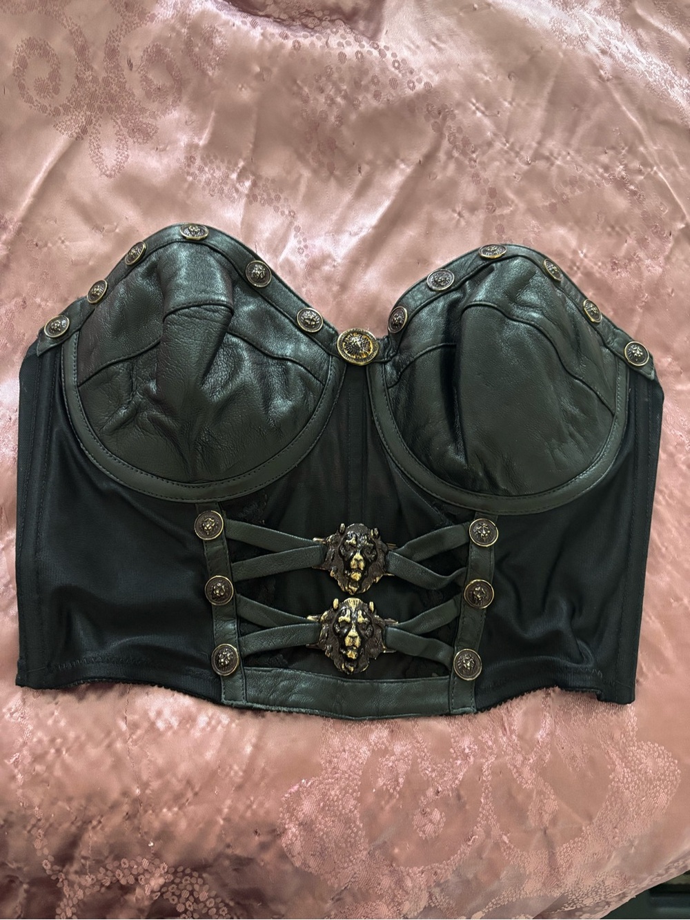 Black Leather-Trim Bustier Corset Top